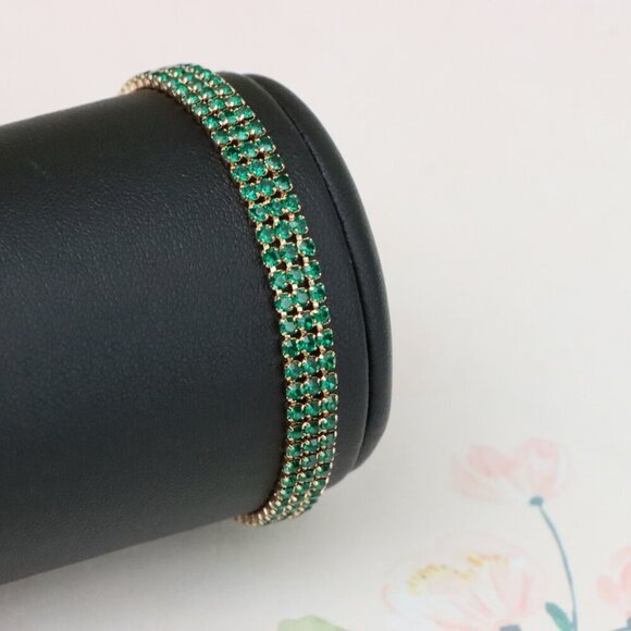 "Rose Gold Bracelet with Emerald Green Stones, Elegant Design, XPBL1015 - Picture 1 of 12